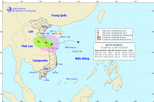 Bão số 4 mạnh cấp 8 trên vùng biển các tỉnh Hà Tĩnh-Quảng Trị