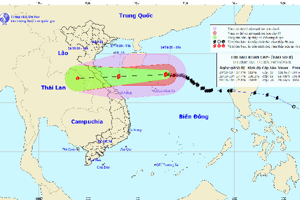 Bão số 8 sẽ giảm cấp khi đi vào đất liền và gây mưa lớn cho các tỉnh từ Nghệ An đến Thừa Thiên Huế