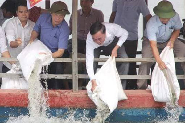 Thả cá tái tạo nguồn lợi thủy sản tại hồ Kẻ Gỗ - Cẩm Xuyên – Hà Tĩnh