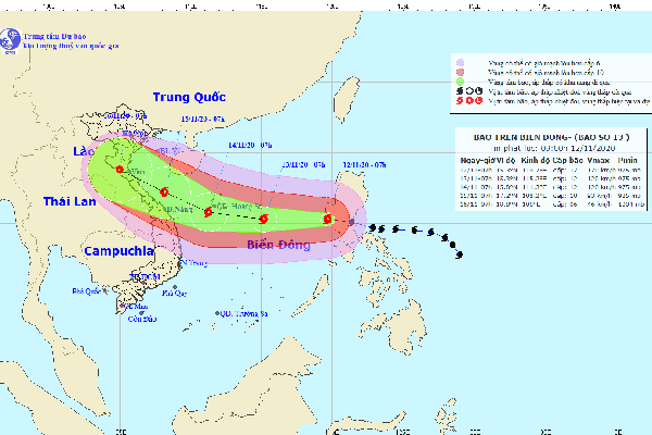 Bão Vamco đã đi vào Biển Đông trở thành cơn bão số 13, giật cấp 15 chuyển hướng khó lường